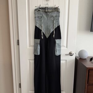 Fashion Nova Denim Jumpsuit with Black Accents